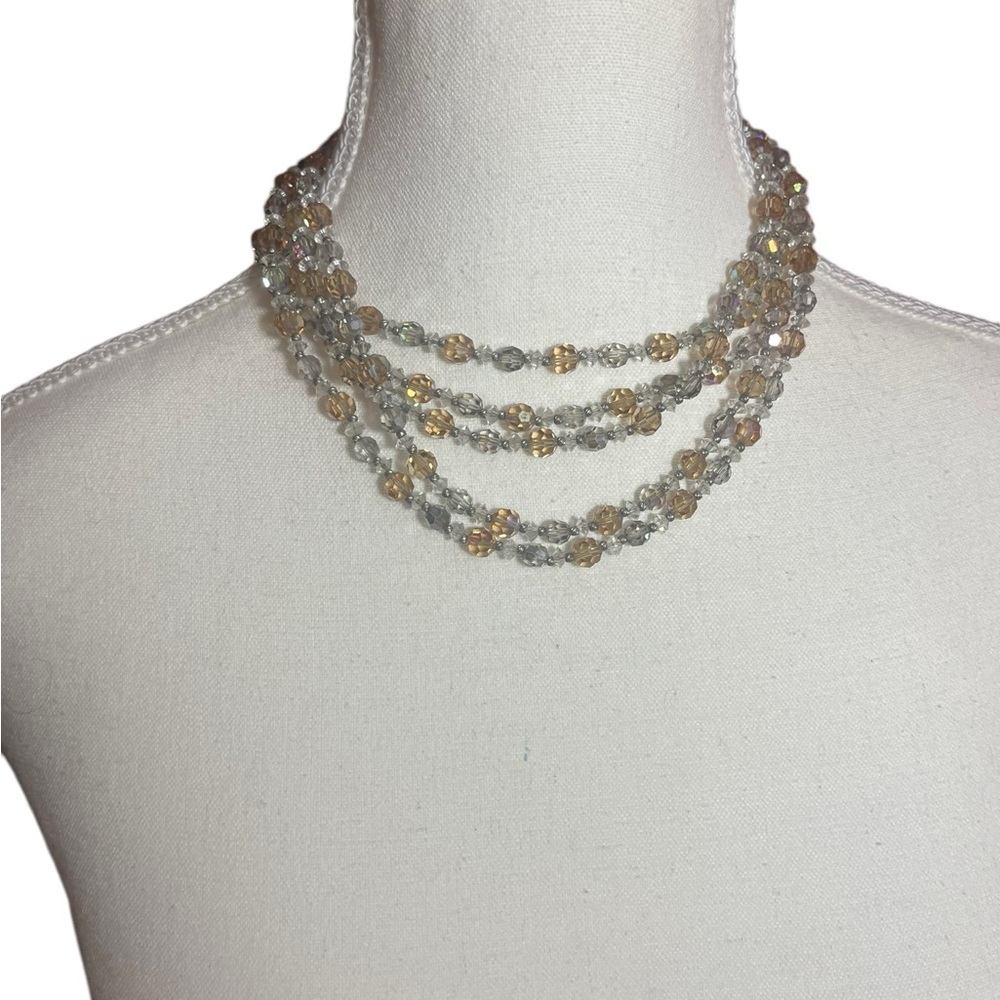 Vintage Vendome Aurora Borealis Crystal Necklace - Signed Mid Century AB Beads